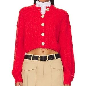 Free People Fiery Red Willow Cropped Cardigan Sweater -‎ XSmall